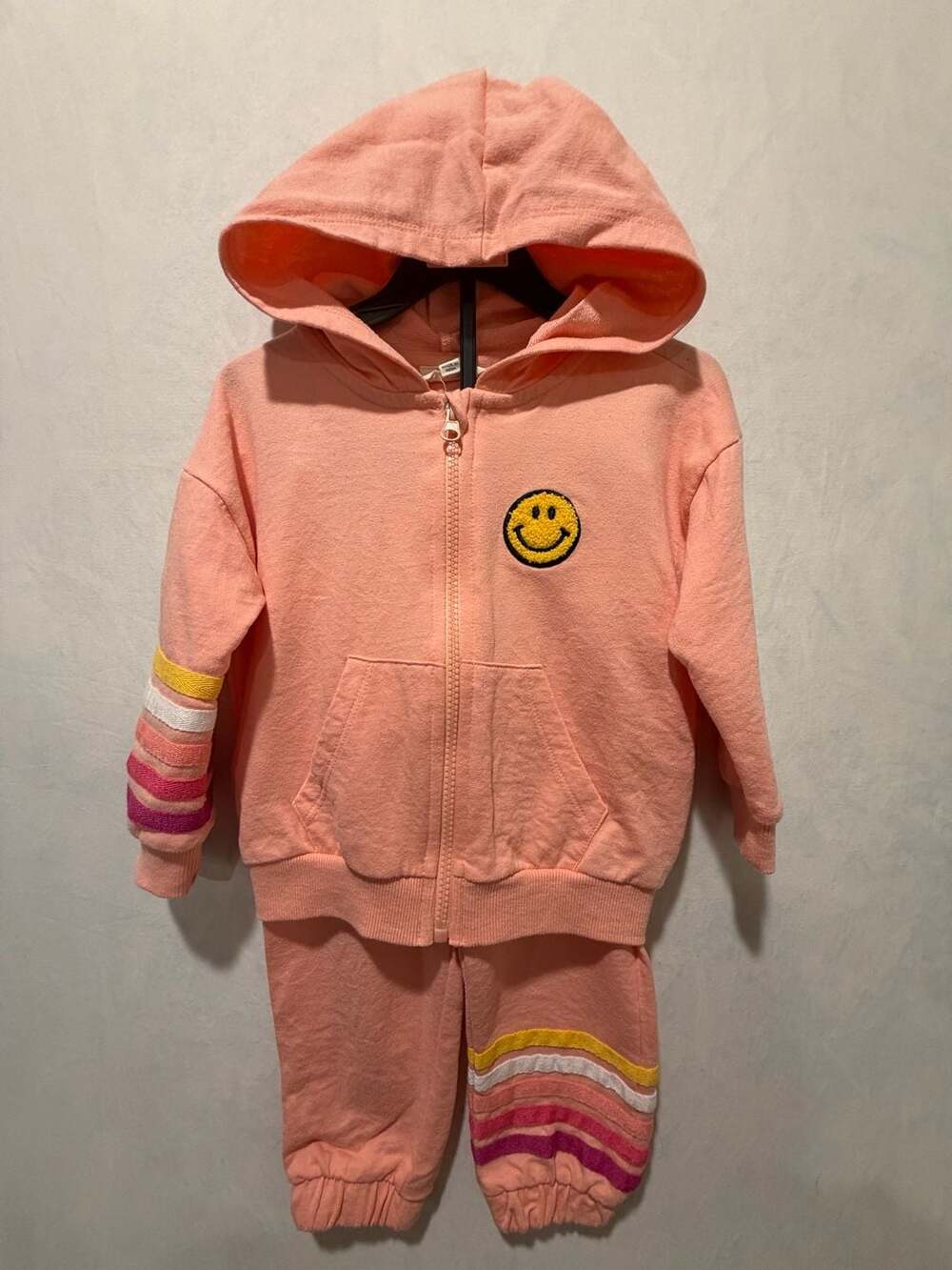 Jessica Simpson Pink Smiley Face Zip-Up Hoodie and Jogger Pants Set 24M